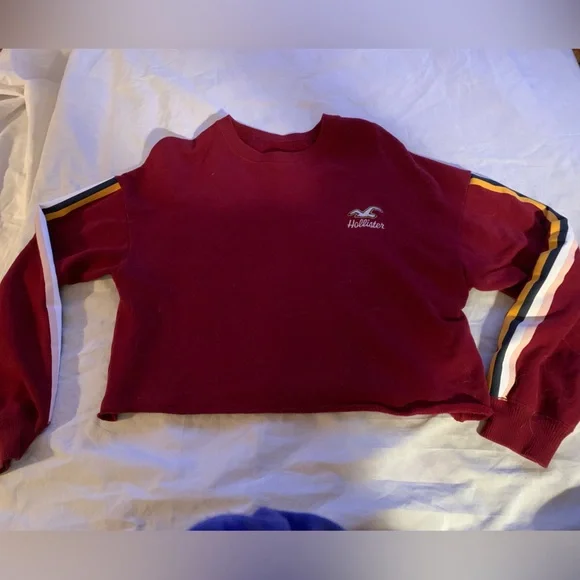Hollister Tops For 25 Hollister Burgundy Stripe Sleeve Crop